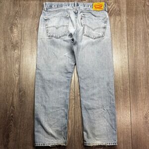 Levis 505 Regular Fit Light Wash Straight Leg Jeans 36x30 Distressed Blue Denim